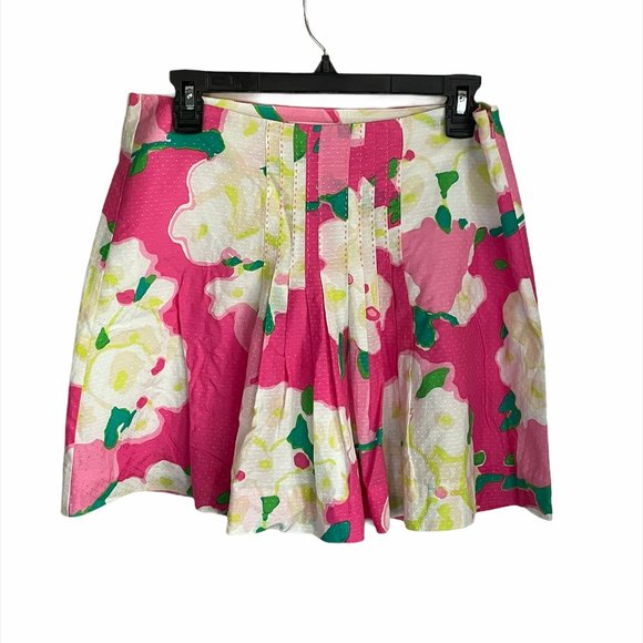 Lilly Pulitzer Pink Pleated Skirt 4 Floral Flower Cotton Caldwell Diddy - Picture 1 of 8